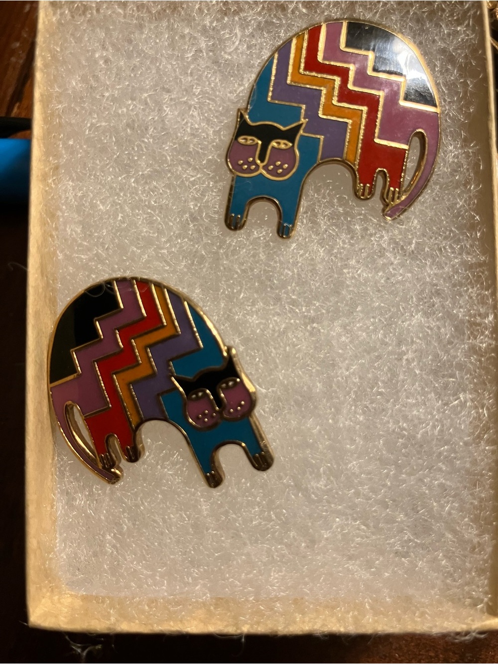 Aztec Cat Vintage Signed Laurel Burch Enameled Earrings